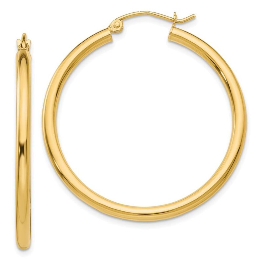 2.5mm, 14k Yellow Gold Classic Round Hoop Earrings, 35mm (1 3/8 Inch)